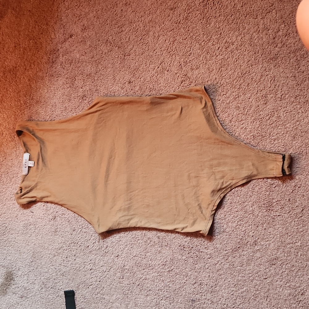 Gaze Brown Body Suit Short Sleeves Tank Top